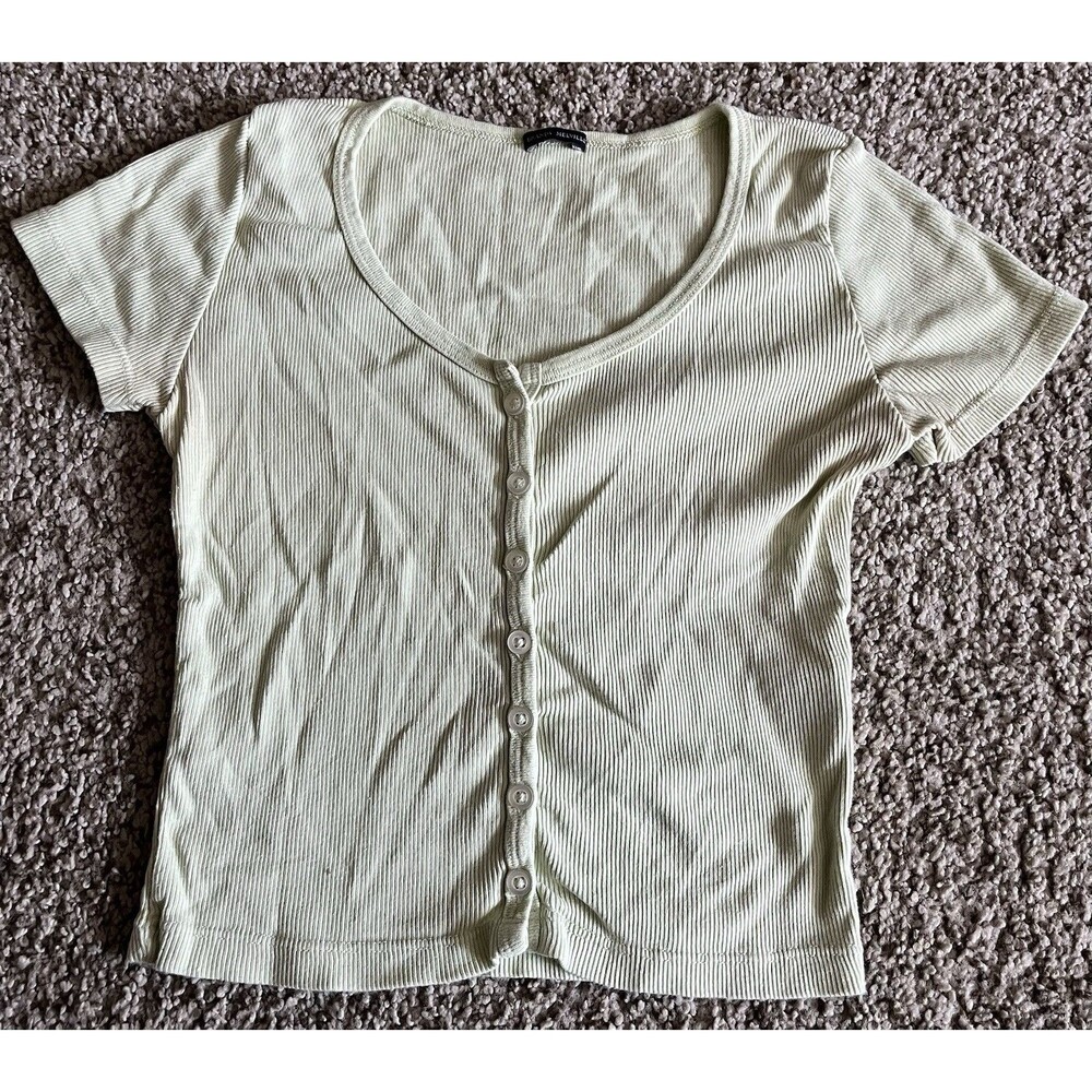 Women's Brandy Melville Yellow/Green Short Sleeve Crop Top, One Size